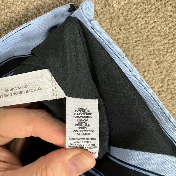 Ann Taylor Loft Skirt Womens 6 Black/Blue Striped Wrap ‎ Knee Length Straight - Picture 9 of 10